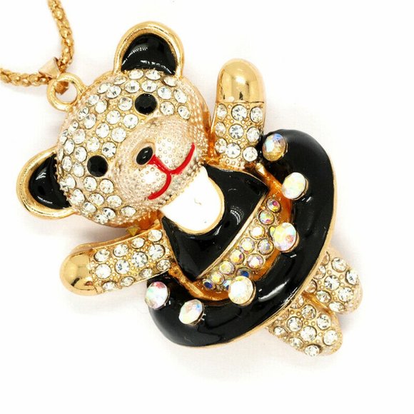 TEDDY BEAR Ballet Dancer Rhinestone Necklace - Picture 3 of 4